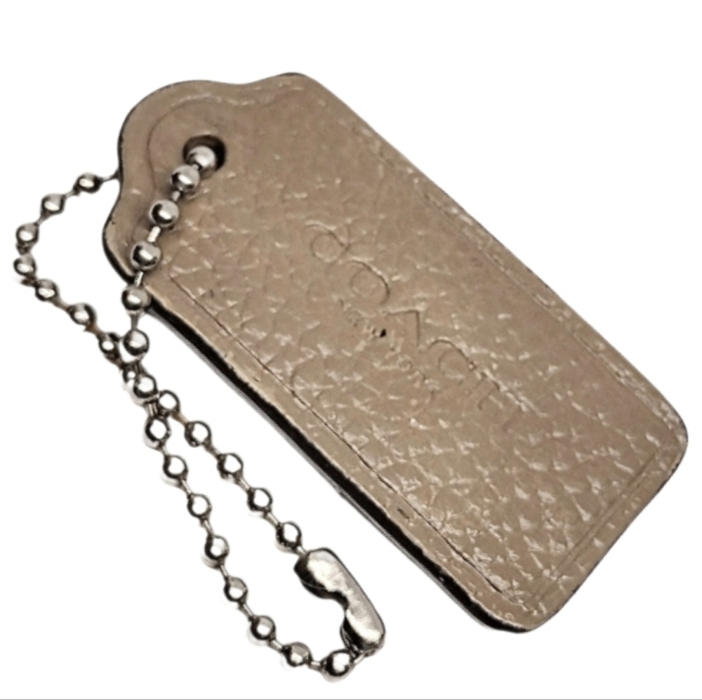 😍 2" Med Coach Taupe Clay Pebbled Leather Hangtag Bag Fob Purse Charm Keychain